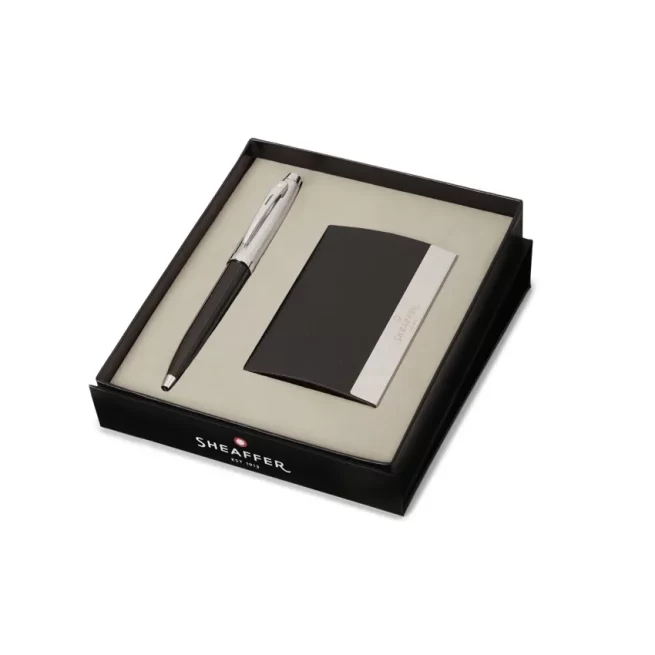 Sheaffer Gift Set 100 9313 Ballpoint Pen with Business Card Holder Glossy Black with Chrome Trims