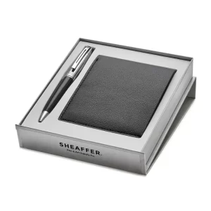 Sheaffer Set 9314 Gift 300 Ballpoint Pen - Glossy Black Barrel Chrome Cap with Chrome-Plating and Slim Wallet