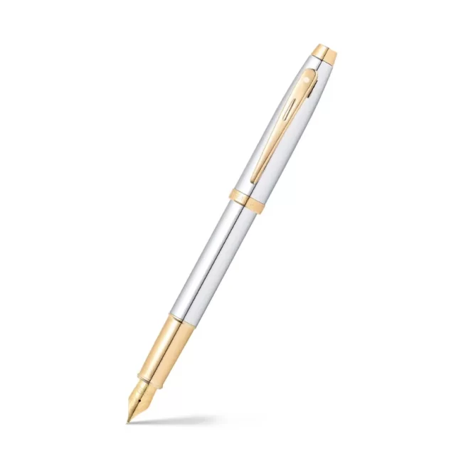 Sheaffer 9340 Gift 100 Fountain Pen Bright Chrome with Gold Tone Trim