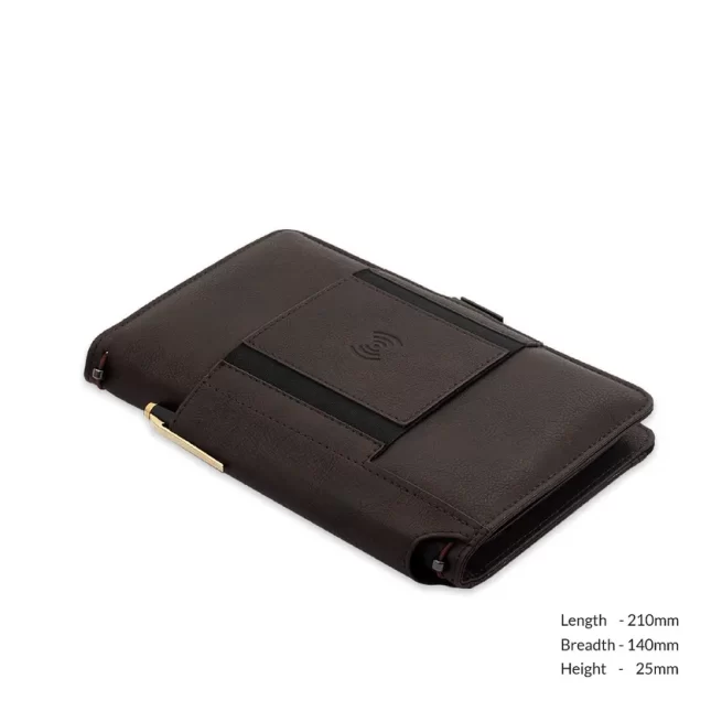 Pennline Superbook-Mini Organiser with Wireless Charging and 4000mAh Powerbank - Coffee Brown