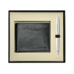 Cross Coventry Chrome BP Pen with Black Leather Card Wallet-AT0662-7