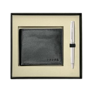 Cross Coventry Chrome BP Pen with Black Leather Card Wallet-AT0662-7