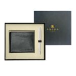 Cross Coventry Chrome BP Pen with Black Leather Card Wallet-AT0662-7