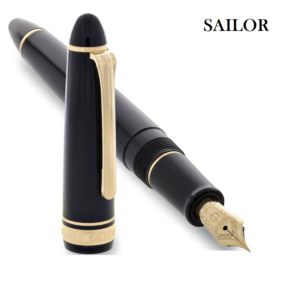 Sailor 1911 Standard Black With Gold Trim {14K-M} Gold Fountain Pen.